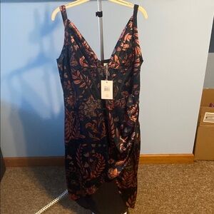 Asymmetrical Floral Dress in Black and Red